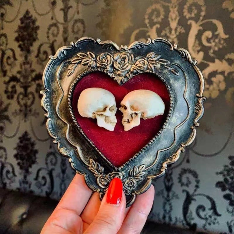 True love is forever - framed miniature realistic human skulls - Til death do us part